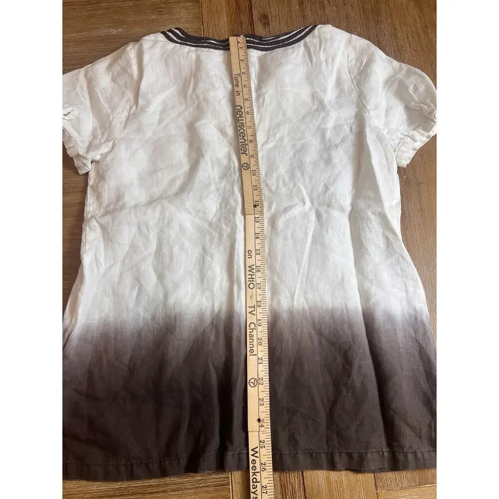 Michael Kors Linen Blend Embroidered Tunic Top Size 10 White Ombre Brown Boho